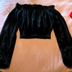 H&M DIVIDED Long Sleeve Off The Shoulder Black Cropped Top